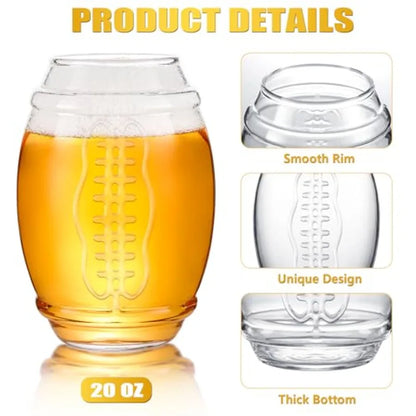 20 Ounce Clear Football Beer Glasses